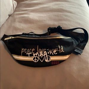 Peace Love World black fanny pack